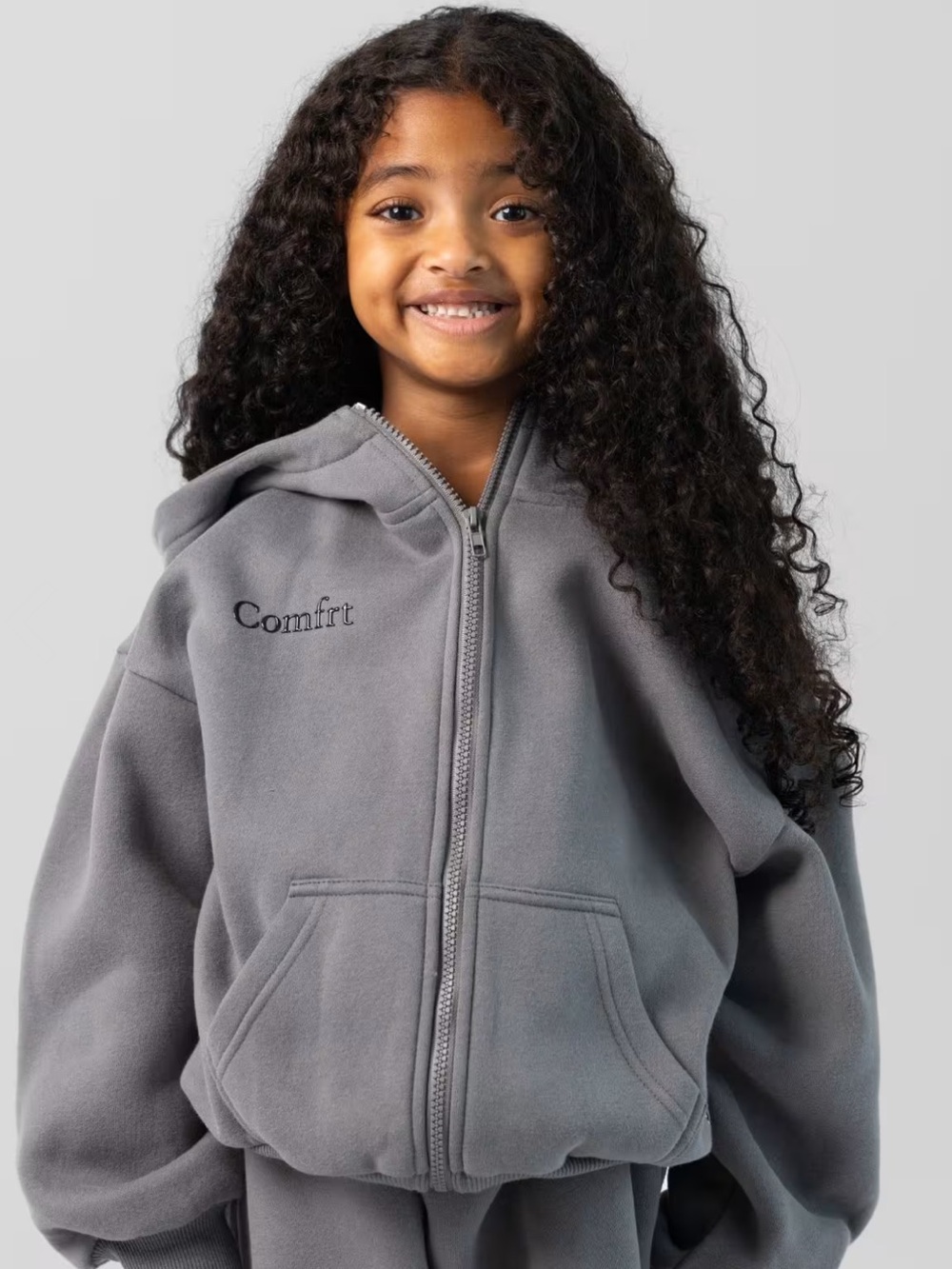 Comfrt Cloud Zip Kids Hoodie, Grey Size XL UNISEX